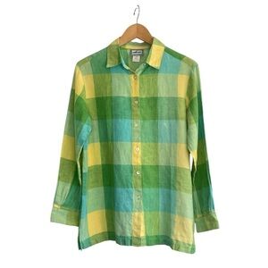 Pendleton Originals Linen Buffalo
Plaid Yellow Green Button Front Ladies Blouse